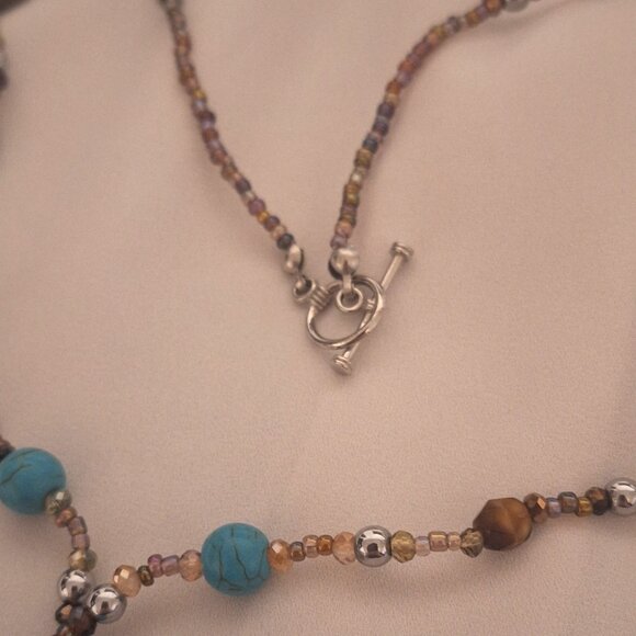 Artisan Beaded Bohemian Turquoise Shell Crystal Tassel Necklace - Picture 3 of 4